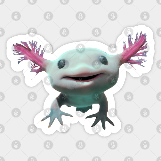 Baby Axolot Smiling Swimming 3D style Albino and Pink Sticker by Brasilia Catholic